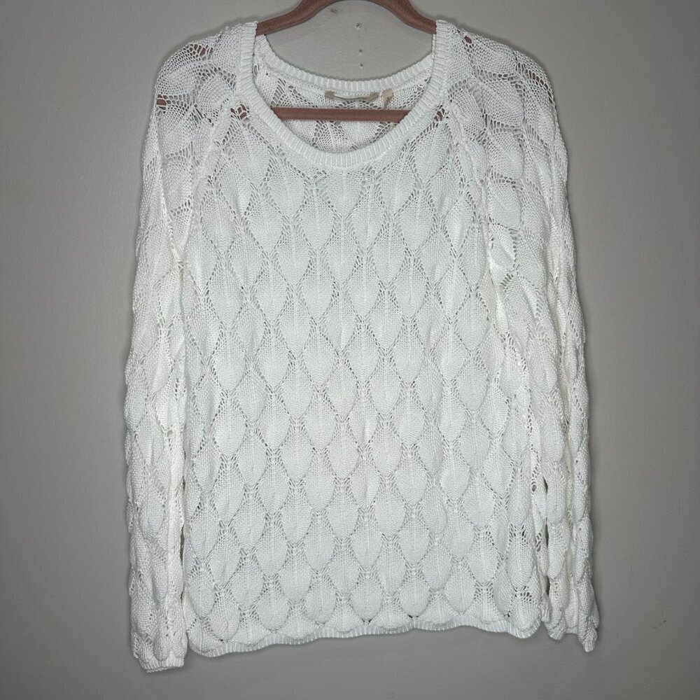 Soft Surroundings Sweater Size Large Crochet Open Knit Coastal White